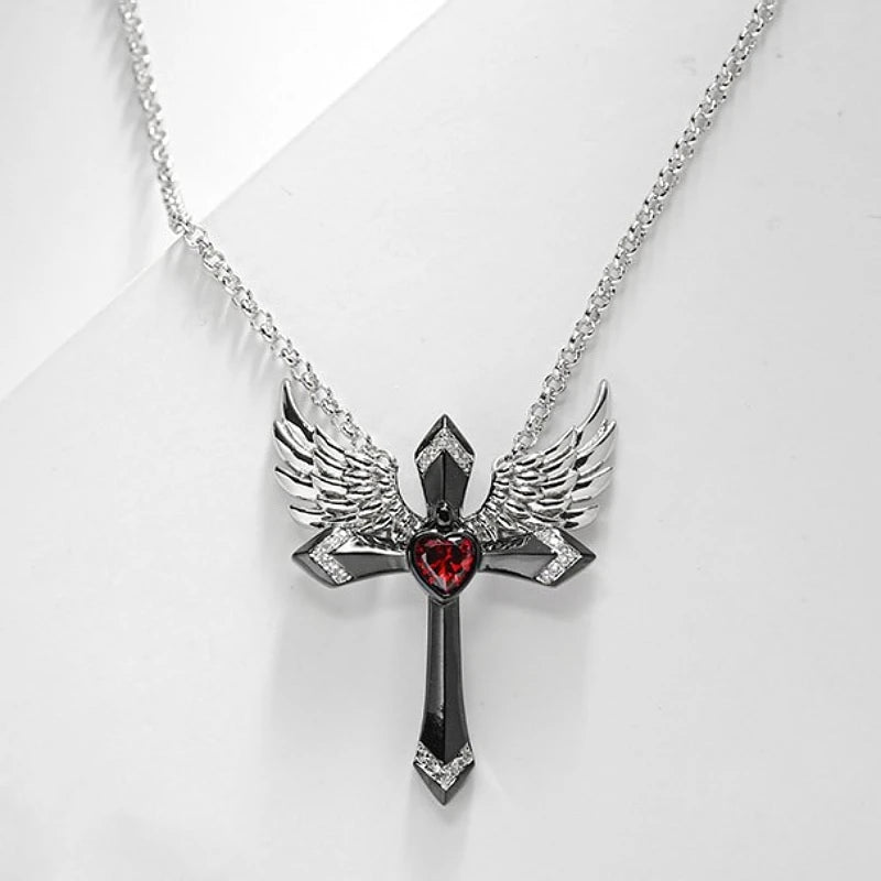 Classic Income Fashion Angel Wings Pendant Necklace Ladies Cross Guardian Jewelry Accessories Anniversary Party Banquet Gifts