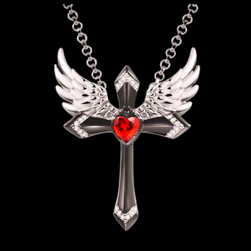 Classic Income Fashion Angel Wings Pendant Necklace Ladies Cross Guardian Jewelry Accessories Anniversary Party Banquet Gifts