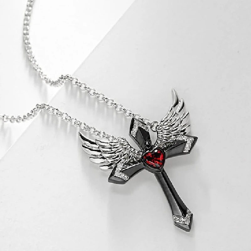 Classic Income Fashion Angel Wings Pendant Necklace Ladies Cross Guardian Jewelry Accessories Anniversary Party Banquet Gifts