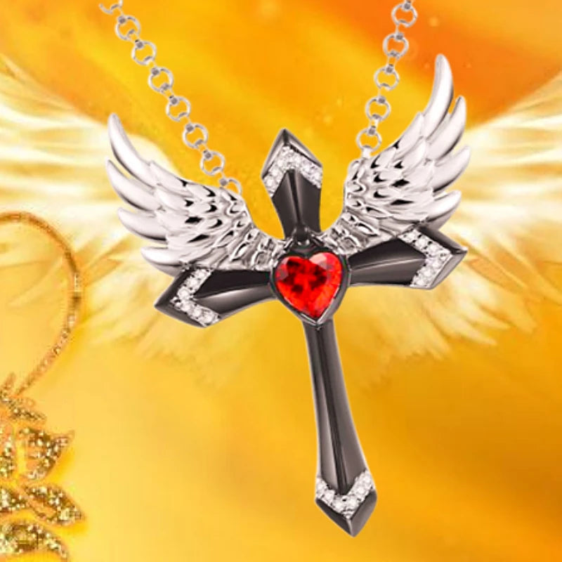 Classic Income Fashion Angel Wings Pendant Necklace Ladies Cross Guardian Jewelry Accessories Anniversary Party Banquet Gifts